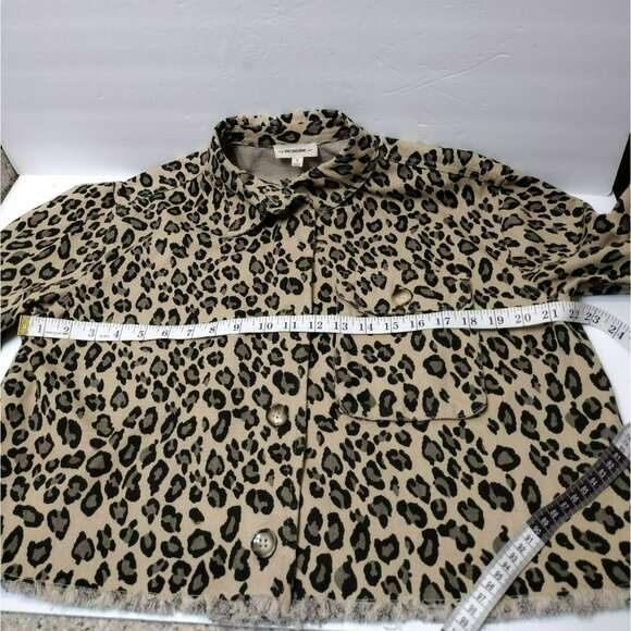EE:Some Leopard Print Cropped Raw Edge Denim Jacket, size Small, Animal Shacket - Picture 7 of 10